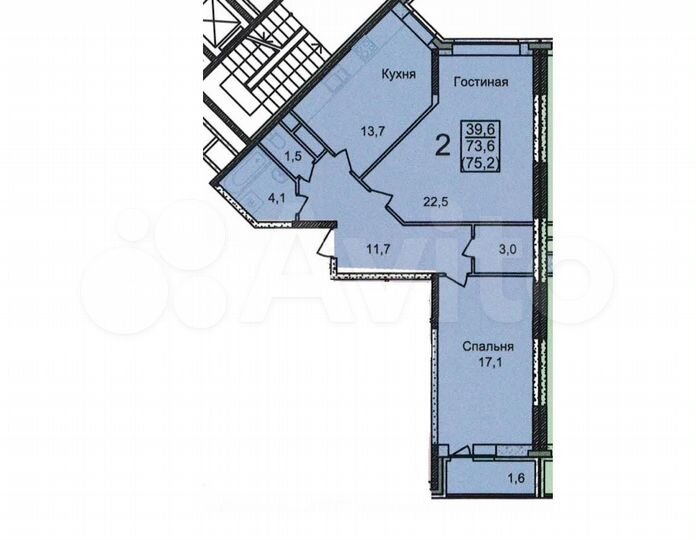 2-к. квартира, 75,2 м², 8/12 эт.