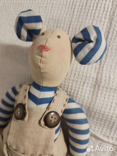 Кукла тильда, мышонок в морском стиле