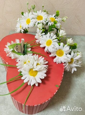 Ободок, заколка-брошь из ромашек