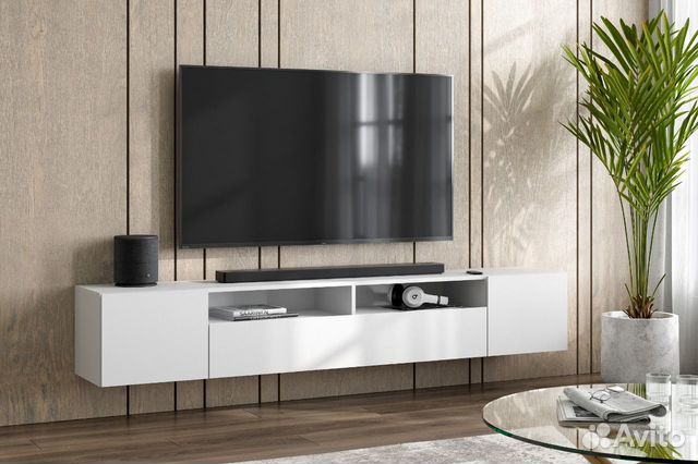 Тумба под тв белая подвесная (есть ножки) гостиная