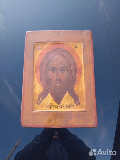 Икона старинная Спас мокрая борода