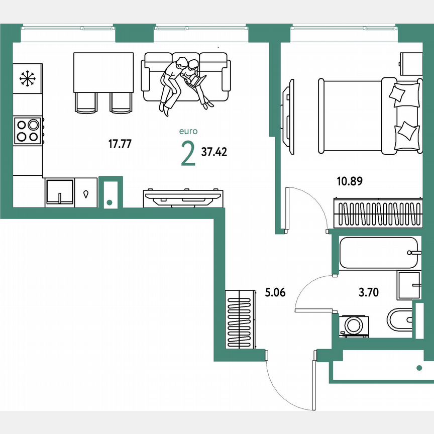 1-к. квартира, 37,4 м², 12/23 эт.