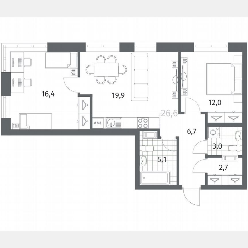 2-к. квартира, 65,8 м², 5/12 эт.