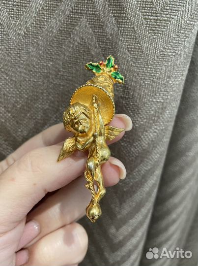 Винтажная брошь «Ангел Рождества» США