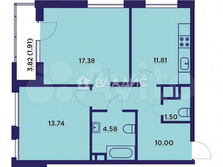 2-к. квартира, 64,5 м², 7/18 эт.