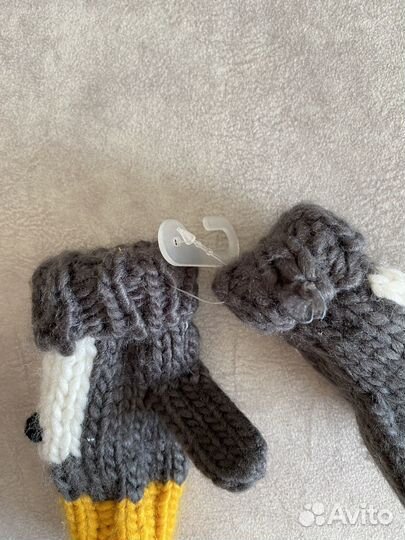 Новые zara варежки детские пингвин до 1,5 годика