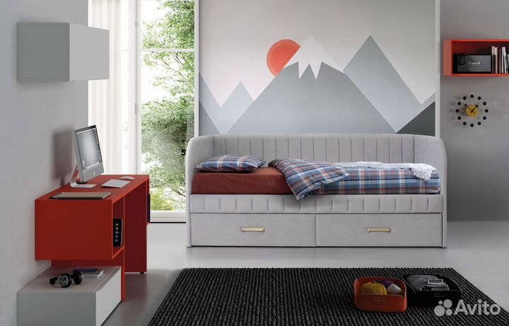 Мягкая кровать София полоса прямая спинка 80х160