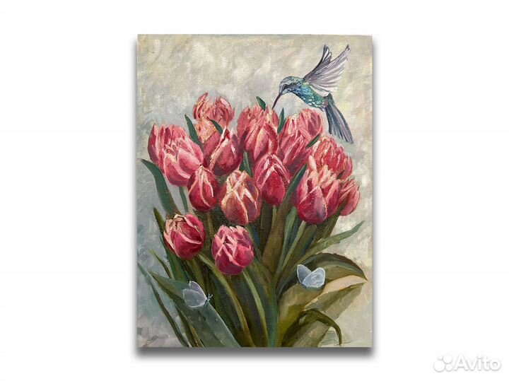 Картина розовые тюльпаны, картина букет тюльпанов