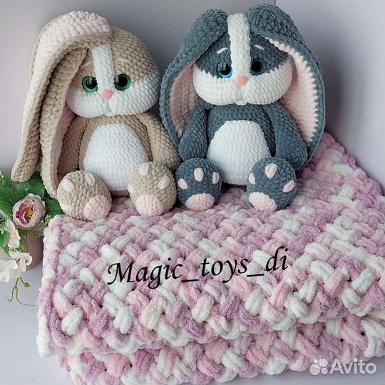 Вязаные пледы ручной работы, плюшевые