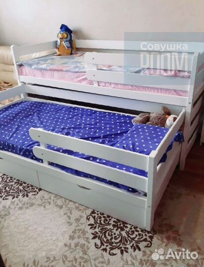 Двухъярусная Кровать из бука выдвижная