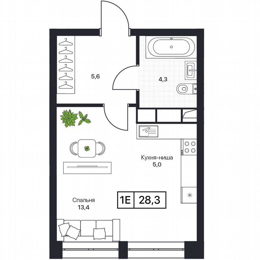 1-к. квартира, 28,3 м², 16/17 эт.