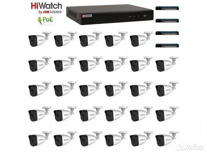 29 камер видеонаблюдения HiWatch 2Мп IP PoE компле