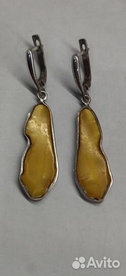 Серьги. серебро 925 проба янтарь желток