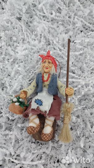 Ватная ёлочная игрушка ручной работы баба Яга