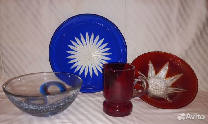 Цветное стекло, блюдо, вазы, cccр, лзхс