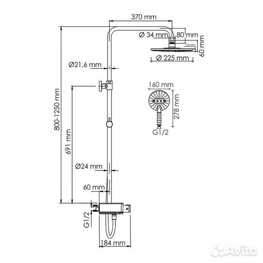 Душевая система Wasserkraft A113.067.059.CH Thermo