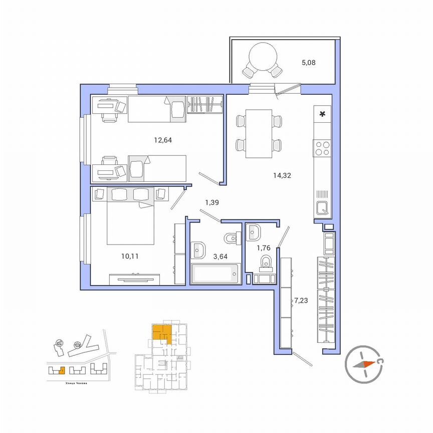 2-к. квартира, 52,7 м², 7/9 эт.
