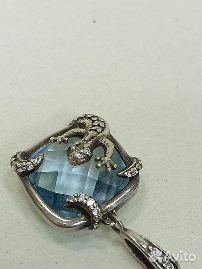 Серебряный комплект ящерица 925 камень топаз