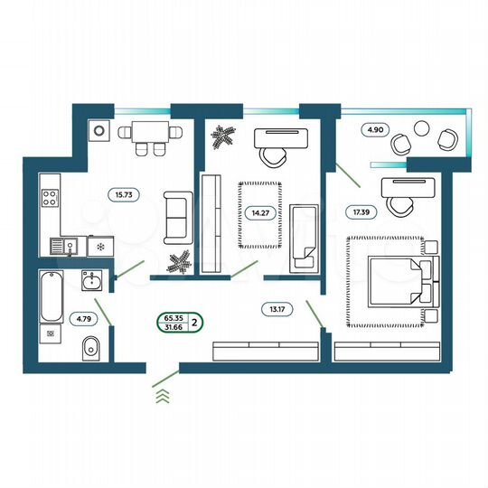 2-к. квартира, 69,7 м², 1/8 эт.
