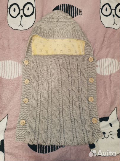 Конверт теплый вязаный на выписку в коляску