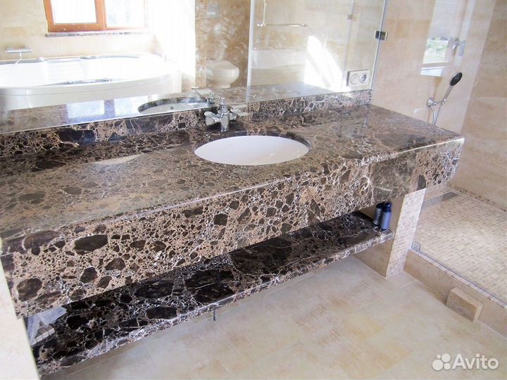 Столешница для ванной, столешница в ванную, из кам