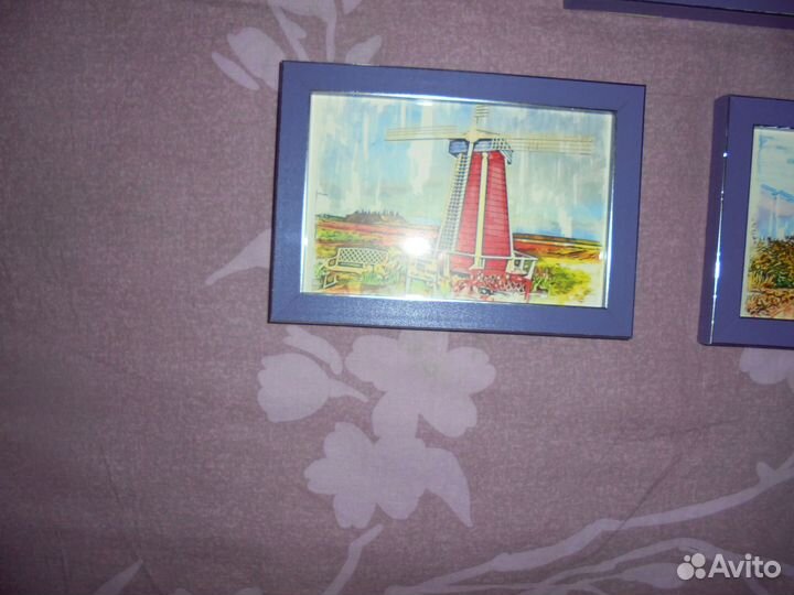 3 панно Мельницы в стильной рамке 12 х 17 см