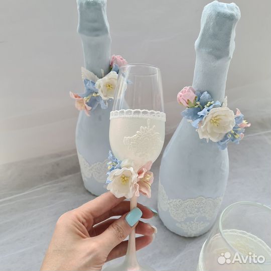 Свадебный набор бокалов шампанское