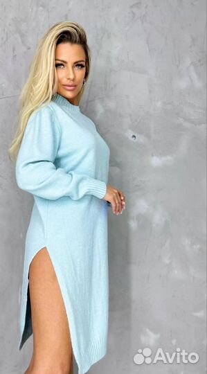 Новое теплое вязаное платье-туника/р-р ед:46-52