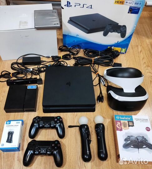 Комплект PS4 slim + PS VR + камера + мувы + 20 игр