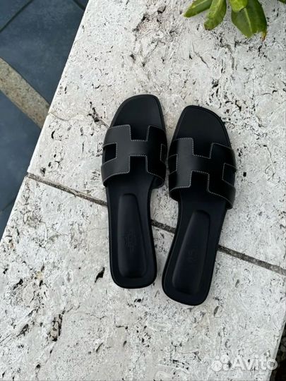 Шлепки тапки hermes черные