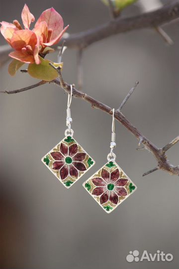 Серьги, серебро, горячая эмаль