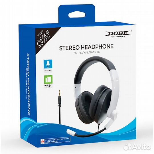 Проводная стереогарнитура dobe Stereo Headphone (TY-1802) (PS3,PS4,PS5,XOne,пк) (белая)