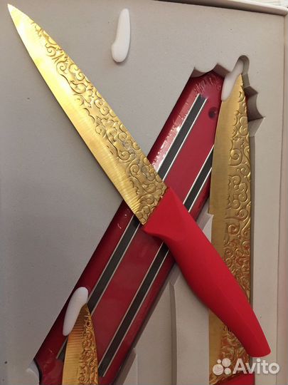 Набор ножей острые титановые золото