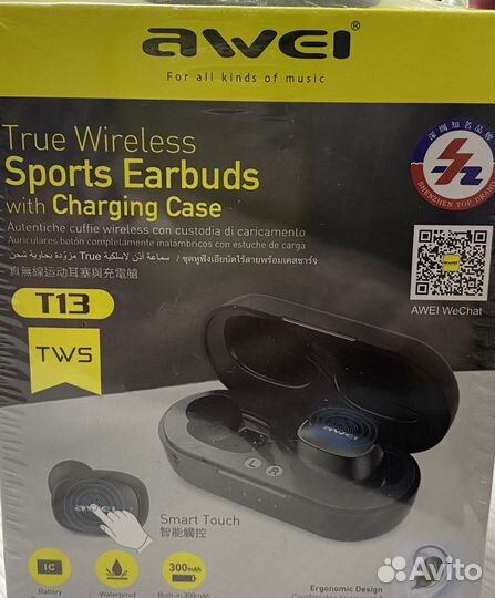 Наушники беспроводные в кейсе awei T13