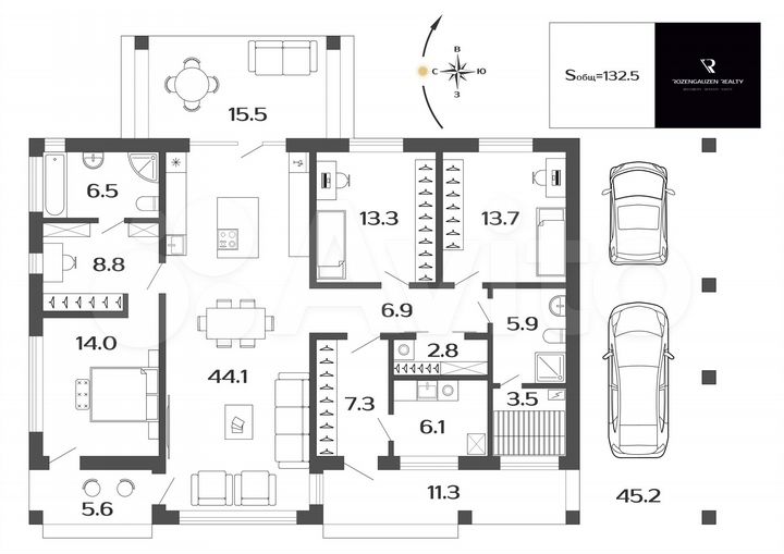 Дом 133 м² на участке 9 сот.