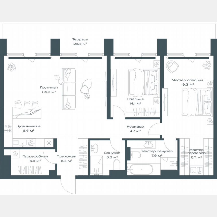 3-к. квартира, 116,6 м², 3/11 эт.