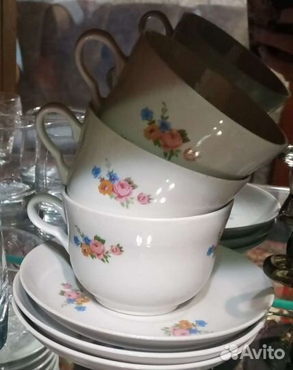 Чайный сервиз СССР 6 кружек + 6 блюдцев
