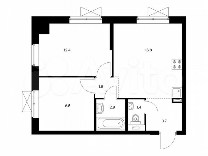 2-к. квартира, 48,7 м², 6/24 эт.