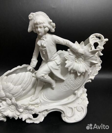 Статуэтка фарфор бисквит лебедь ваза кашпо карета