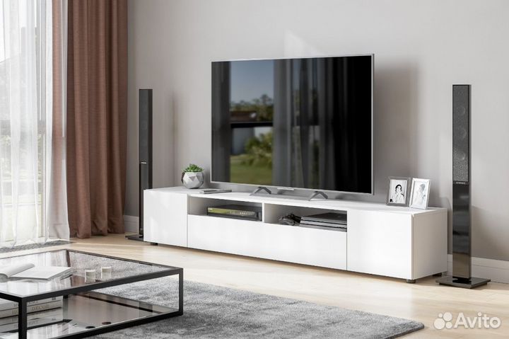 Тумба под тв белая подвесная (есть ножки) гостиная