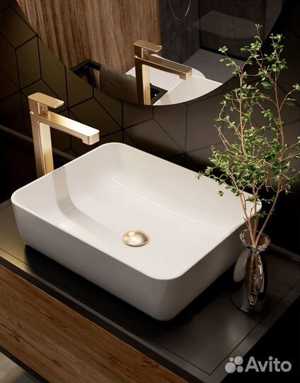 Смеситель для раковины высокий aquame Parma шлифованное золото AQM6614BG