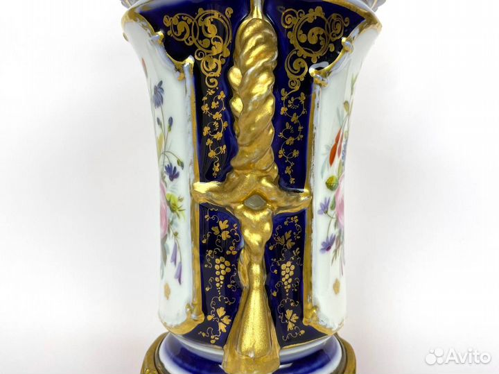 Антикварная лампа, фарфор с бронзой, роспись, 45см