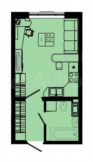 Квартира-студия, 25,2 м², 4/8 эт.