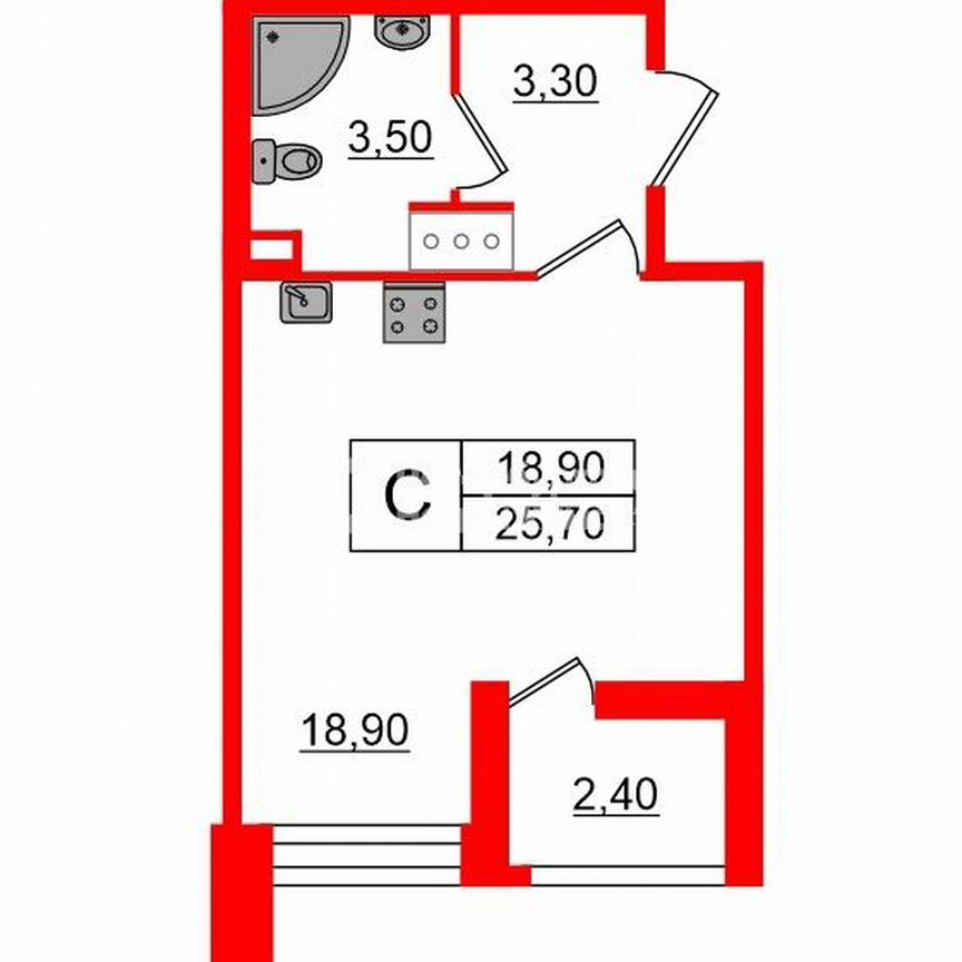 Квартира-студия, 25,7 м², 11/12 эт.