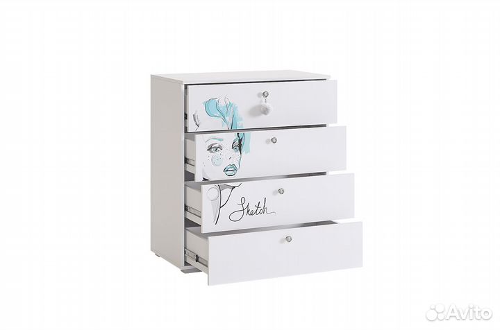 Гламур Комод (белый/белый глянец)