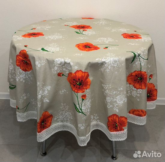 Скатерть круглая 157см -№3-3, новая, полульняная