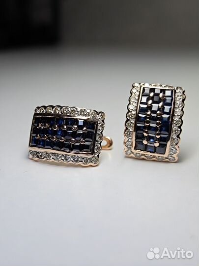 Золотые Серьги 585 с сапфирами и бриллиантами