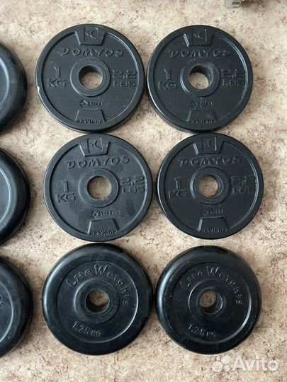 Спортивные блины 1, 1,25, 5 кг. и грифы