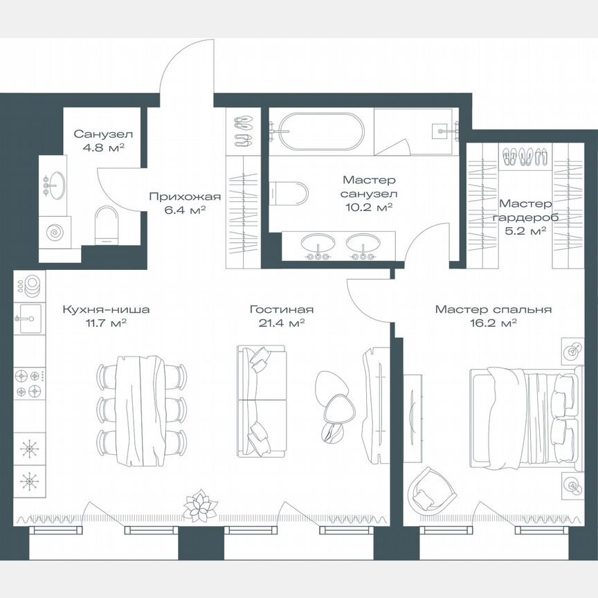 2-к. квартира, 75,9 м², 6/11 эт.