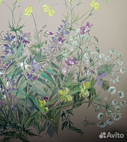 Картина акварель.Букет лесных трав